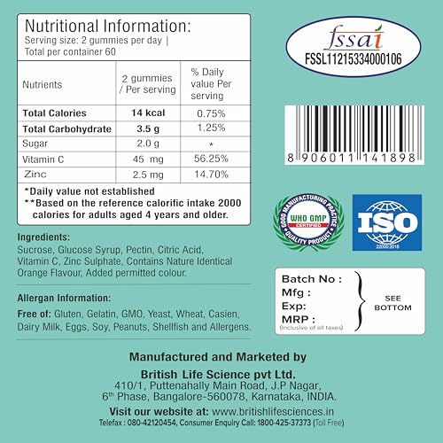 Happi Kidz - Zinc + Vitamin C Gummies For Kids - (120 Gummy Bears) - Immune Support | Orange Flavor | Non-GMO | Gluten-Free | Vegan | No Artificial Colors | Daily Supplement for Children (Pack of 2) 1