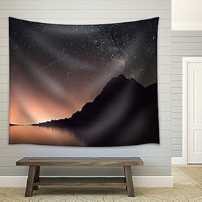 Fantastic Starry Sky Over Lake and Mountain at Night - Fabric Wall Tapestry Home Decor - 51x60 inches