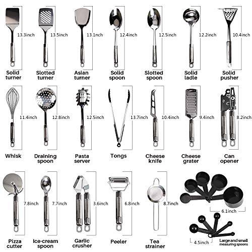 Kitchen Utensil Set 21 Piece Durable Long Lasting Stainless Steel