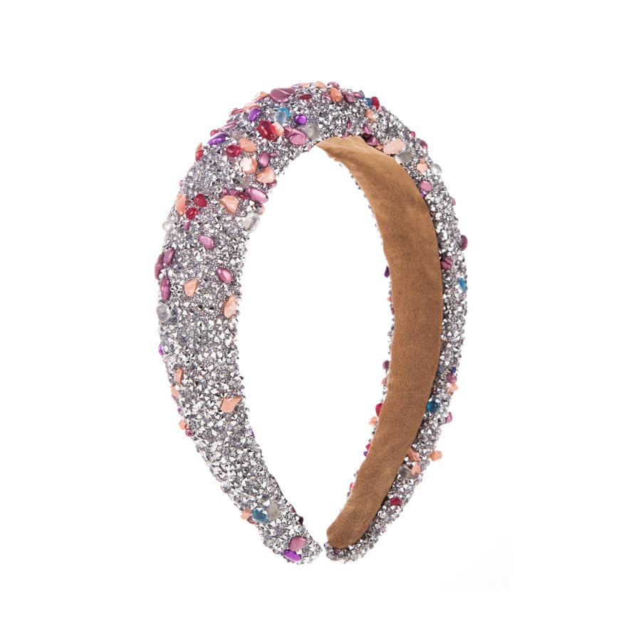 3 Colors Rhinestone Headbands Sparkling Crystal Headwear Glitter Headband Boho Jewelry Headband Wide Hairband Hair Hoop Fashion Headband Sparkly Faux Crystal Diamond Headpiece for Women Girls (silver)