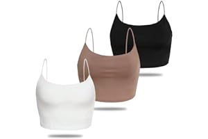 Amilia Women's Basic Solid Cami Spaghetti Double Layer Crop Tank Top