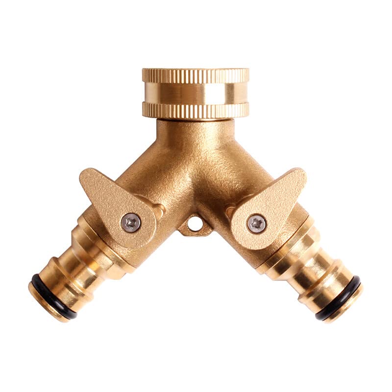 Brass Dual Hose Connector 2-Way Garden Hose Diverter Y-Valve Hose Connector Independent On/Off with 2 * 3/4" Brass Faucet Connectors 3/4" Dual Y-Valve Faucet Diverter, Faucet Quick Connector