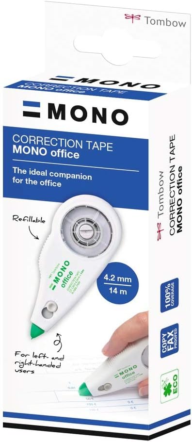 Tombow Mono Office Correction Roller, refillable, 4.2 mm x 14 m, Centred Correction for Left & Right-handers
