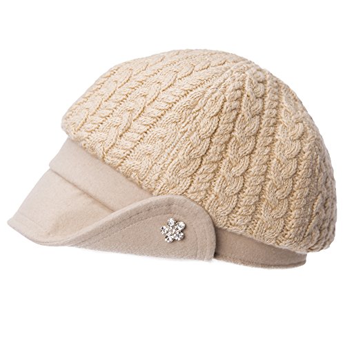 SIGGI Wool Knit Visor Beanie Newsboy Cap Baker Boy Hat Visor Beret Warm
