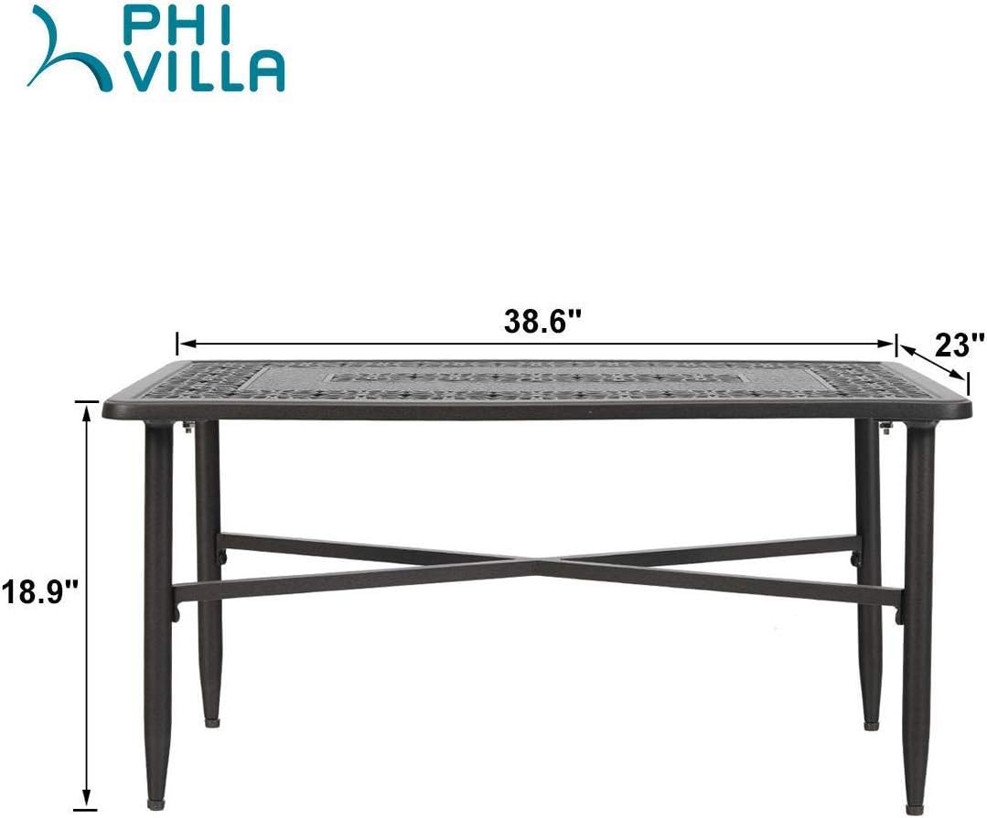 PHI VILLA 38.6" x 23" Outdoor Furniture Patio Retro Tea Dining Table Cast Aluminum Rectangular Elegant Bistro Coffee Table, Dark Brown: Garden & Outdoor