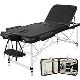 Yaheetech Portable Folding Massage Table Adjustable Lash Tattoo Bed Black | 28in Wide，Foam-Padded PVC Leather on a Heavy-Duty Aluminum Frame, Folds for Transport and Adjustable for Salon or Home Use