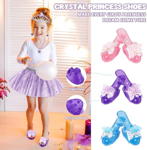 Princess Dress Up Toy Set, Girls Dress Up Shoes Role Play Gifts, Costumes Set incl Skirts, Shoes, Crowns, Jewelry, Princess Mermaid Theme Costumes Birthday Party Favors for Little Girls Aged 3 4 5 6