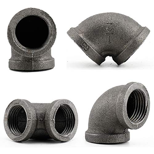 HighFree 10 Pack Iron Cast Pipe Fittings 1/2 inch Pipe Tee and Elbow Pipe Threaded Pipe Nipples Iron Industrial Piping Fittings for DIY Pipe Furniture