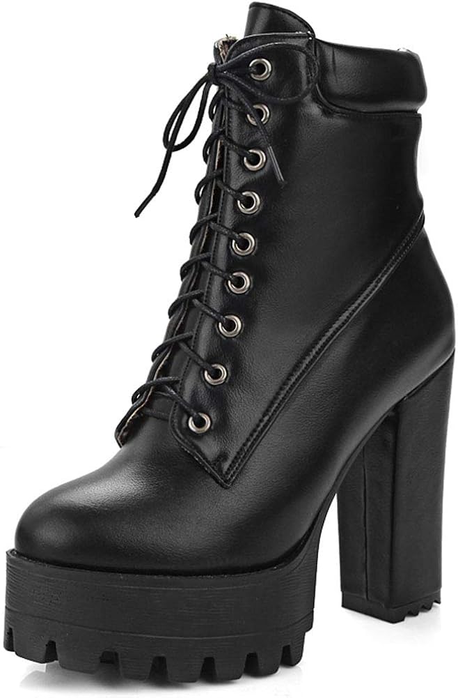 cynllio Women's Chunky Block Heel Waterproof Military Combat Booties ...