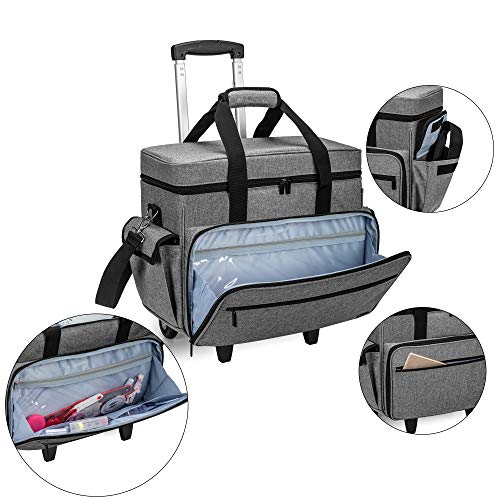 Teamoy Sewing Machine Case on Wheels, Rolling Sewing Machine Tote with