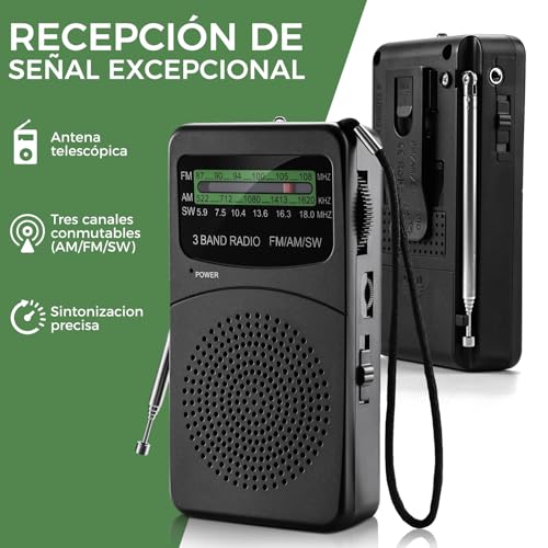 Joudix Portable Battery Radio Small FM/Am Transistor Emergency Kit Signal Super Input Headphones Flashlight Listen News Entertainment Seniors Suitable for Kitchens Bathrooms Travel