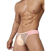 Pfylinqo Men's Stretch Ice Silk Sexy Thong, Bulge Pouch Jockstrap Breathable G-Strings Underwear for Male Cotton G-Strings Pink