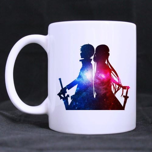 Japan Anime Cartoon Sword Art Online Kirito and Asuna Outer Space Custom White Coffee Mug Tea Cup 11 OZ Office Home Cup (Printed on two sides)