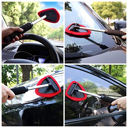 URlighting Windshield Cleaner Brush Tool - Extendable Handle Auto Car Window Glass Cleaning Wash Kit - 2 Packs Washable and Reusable Pads