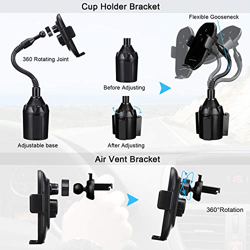 MOTOBA Car Wireless Charger Cup Holder Air Vent Phone Mount Infrared Sensor Wireless Car Charger Auto Clamping Compatible with iPhone 11/11 pro/11 pro max/XR/XS XS Max,Samsung Note 9/S10/S9/S8