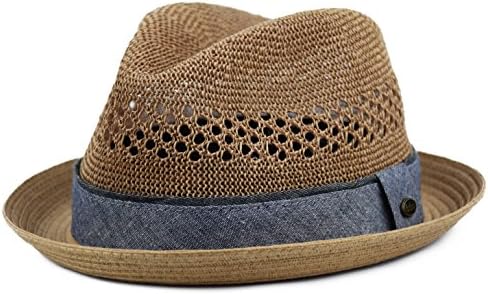 urbanhatshop Men's Vented Summer Fedora Lightweight Derby, Porkpie Stingy Brim, Mesh Hat
