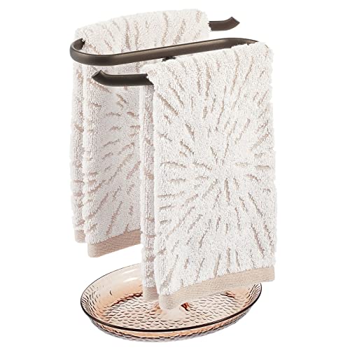 mDesign Steel Fingertip Towel Rack Stand with Base Tray Towel Holder