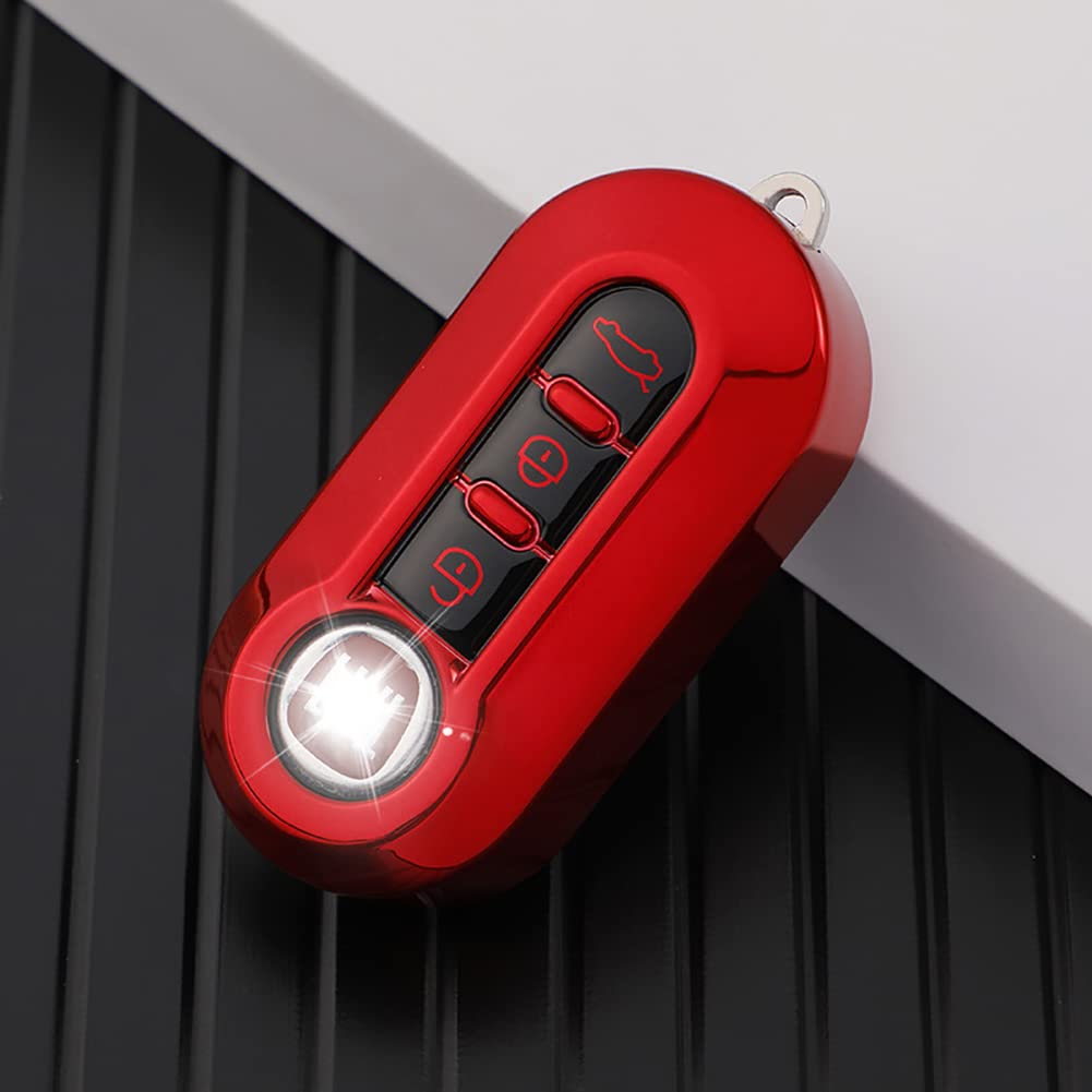 3 Buttons Car Key Cover Compatible for Fiat 500 500L Lancia Brava Bravo Ducato Fiorino Punto Panda Palio Sedici Stilo Lounge Key Case,TPU Silicone Key Fob Protective Case(Red)