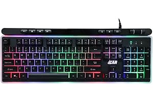 iCAN Wired Gaming Keyboard 104 Keys, Full Size RGB Rainbow Backlit Membrane Keyboards, Mechanical Feel, Silent Typing, 12 Mul