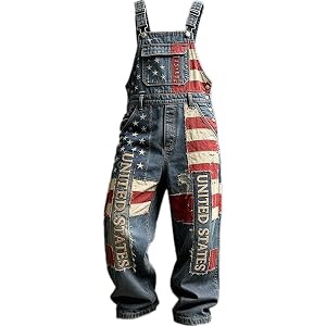 Men's Stars Stripes United States Print Denim-Like Overalls Jumpsuit American 250Th Anniversary 1776-2026 Pants