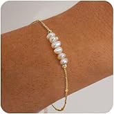 GINAZL Natural Freshwater Pearl Bracelets for Women 6-7MM Rice-Shaped Pearl 23CM End-to-End Length