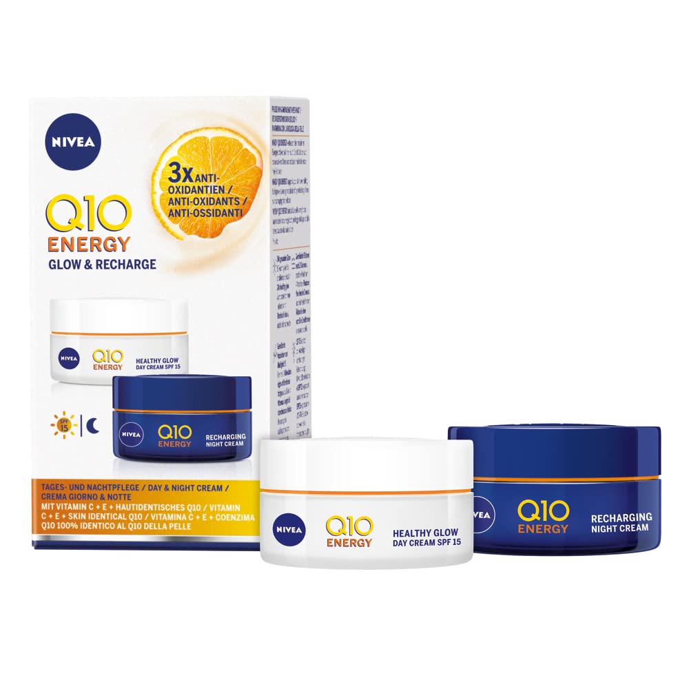 NIVEA Q10 Energy Duo Pack, Contains 1x Q10 Energy Recharging Night, 1x Q10 Energy Healthy Glow Day, Moisturising Cream Pack, Face Cream Multipack, Face Cream Women