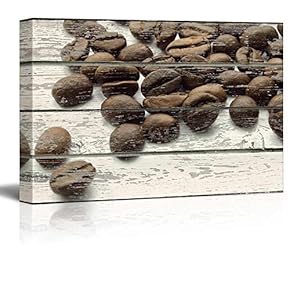 Spilled Coffee Beans on a Rustic Wooden Background