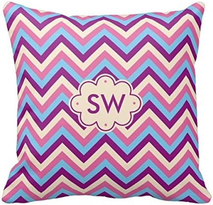Crazy Lady 18 INCH Square Throw Pillow Insert and Pillowcase Cream Plum Pink Blue Chevron Monogram Pillow