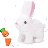 IGUOCY Realistic Bunny Toy, Easter Bunny Plush Toy, Interactive Hopping Rabbit with Carrot, Robot Bunny with Sounds, Wiggling Ears, Twitching Mouth and Nose, Easter Basket Birthday Gift (White)