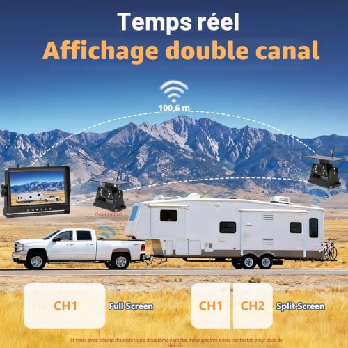 VASTEND Camera de Recul sans Fil Solar avec Moniteur 9" 1080P, 10000mAh Magnétique Rechargeable Batterie, Installation Rapide, Nocturne Nocturne, pour Camions, Camping Car, Caravane(VS-9A)