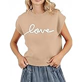 Jenisso Womens Vest Sweater Cap Sleeve Love Embroidered Knit Top Cute 2026 Valentine's Day Sweet Casual Sweater Blouse