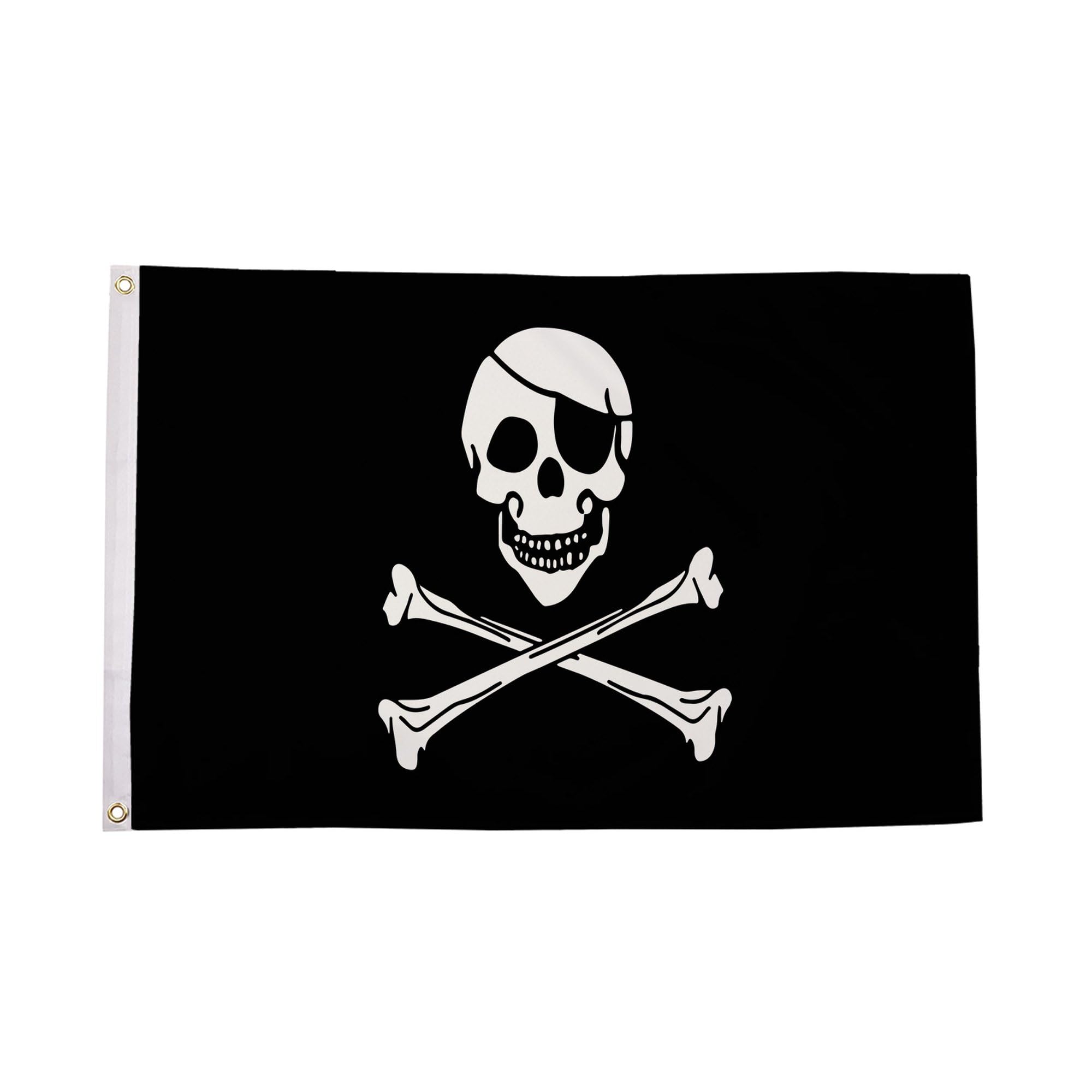 Flagtex Pirate Flags Skull and Crossbones 5ft x 3ft (150cm x 90cm) - Classic Pirate Banner Traditional Design, Jolly Roger Flag for Garden Display, Pirate Party Flag — image 1