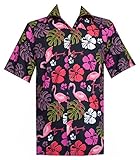 Hawaiian Shirt 37 Mens Flamingo Leaf Print Beach Aloha Party Black XL