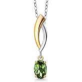 Gem Stone King 925 Silver and 10K Yellow Gold Green Tourmaline Pendant Necklace for Women | 0.50 Cttw | Gemstone October Birthstone | Oval 6X4MM | With 18 Inch Silver Chain