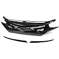 GRAND ORANGE Front Grill Compatible with Honda Civic 10th Gen 2016-2018 Battle Style Bumper Hood Mesh Grille Assembly Eyelids