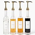 Molimoli Coffee Syrup Dispenser for Coffee Bar, 350mlCoffee Pump Dispenser, Glass Syrup Bottle w. Pumps, Simple Syrup Dispenser w. Labels,Set of 4, (Gold)