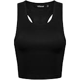 OThread & Co. Women's Basic Crop Tops Stretchy Casual Scoop Neck Racerback Sports Crop Tank Top
