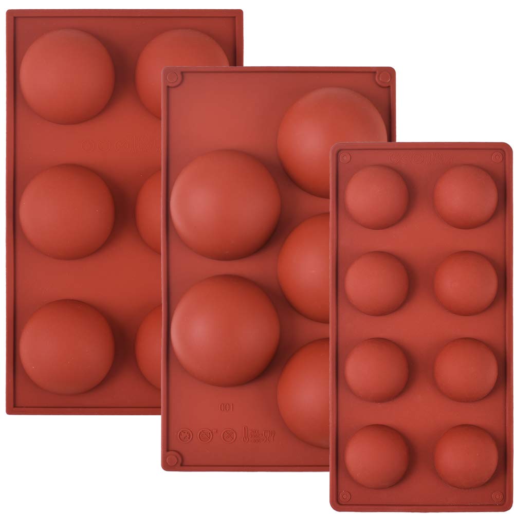 Cozihom Semi Sphere Silicone Mould Set for Chocolate Ball, Cake, Jelly, Pudding, Home Made Soap, Pack of 3
