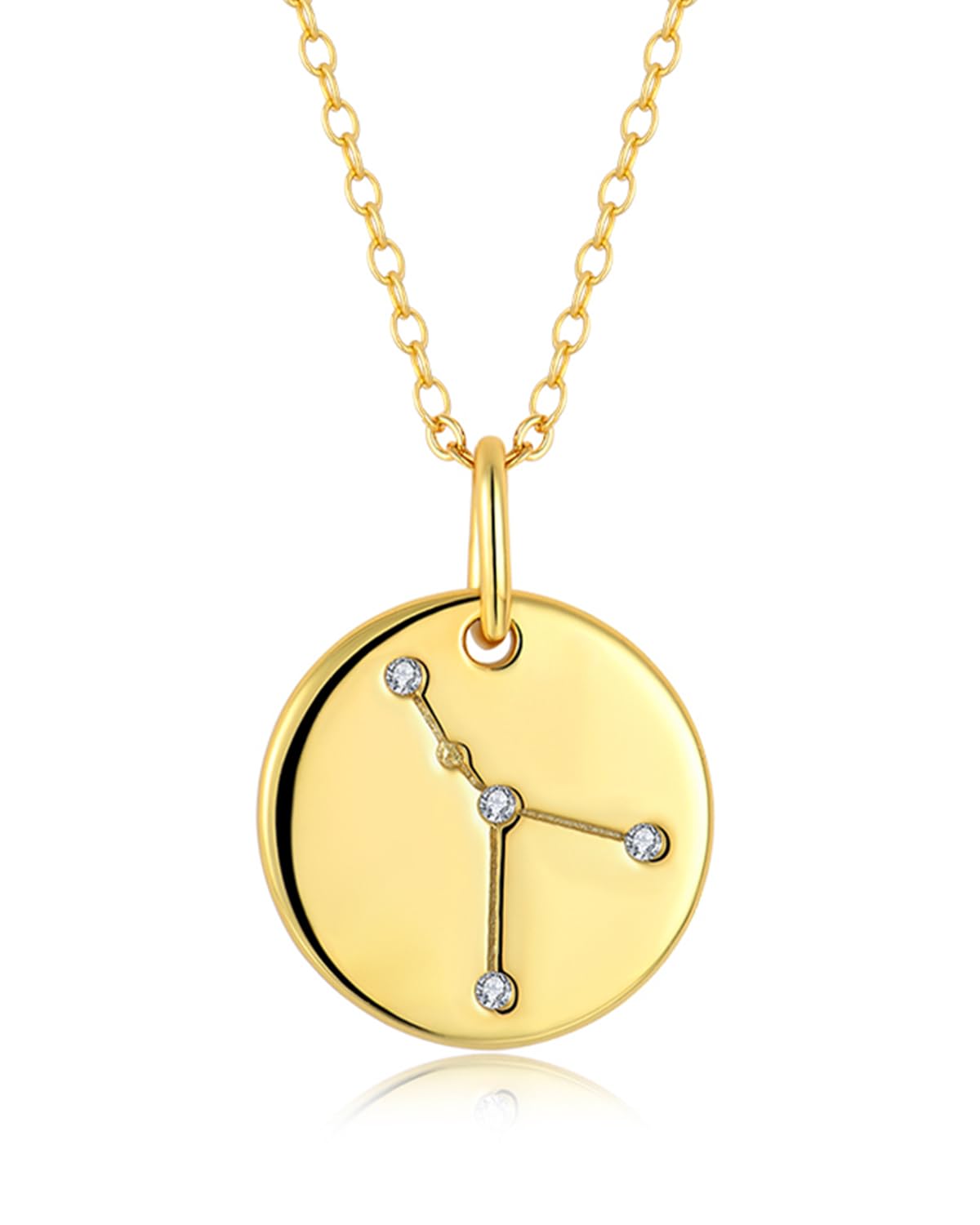 14K Gold Zodiac Cancer Necklace for Women, 925 Sterling Silver Constellation Star Coin Disc Connected Engraved Horoscope Sign Astrology Pendant, Celestial Jewelry Birthday Mother's Day Gifts for Her Mom Girlfrined