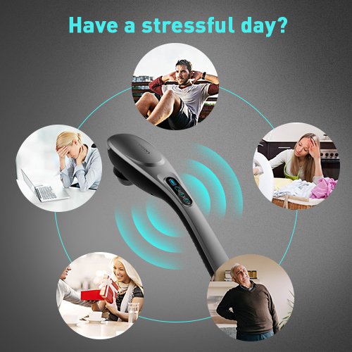 Back Massager - 6 Interchangeable Nodes, 6 Speeds & 6 Modes, Portable Cordless Electric Deep Tissue Massage Handheld Massager for Muscle Back Neck Shoulder Foot Leg Body Pain Relief Car Home Office - Thumbnail 5