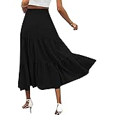 LYANER Women's Elastic High Waisted Ruched Tiered Ruffle Hem Swing Midi Skirts Black Large