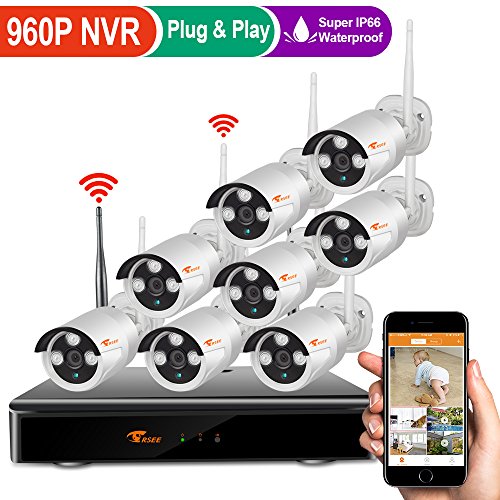 Corsee Auto Pair 8ch 960P Dvr Wireless Surveillance Camera System with Wifi Night Vision 720P Cameras and Easy View by Ios or Android App No Hard Drive