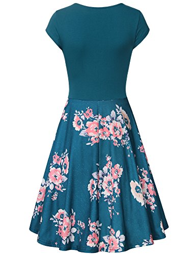 Lotusmile Elegant Dresses, Womens Casual Dress A Line Cap Sleeve V Neck Small, Multicolor Cyan