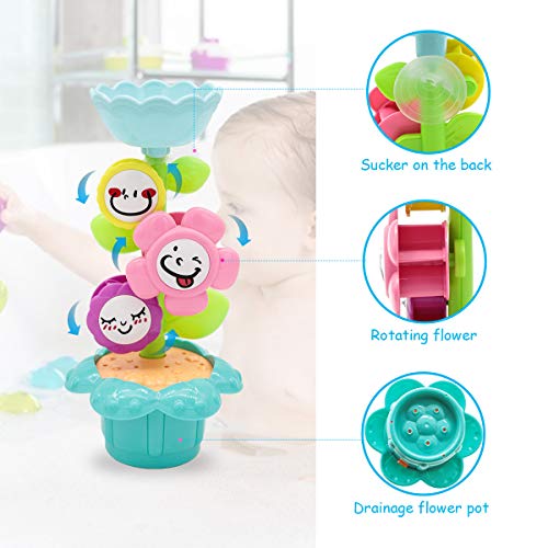 Lydaz Bath Toys Set, Kids Flower Waterfall Water Station, Stacking Cups Watering Can Plus Bath Toy Organizer, 6 PCs Bathtub Bathtime Toys Baby Toddlers