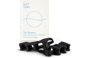 Surf Toes Toe Spacers - for Men and Women - Improve Balance and Align Toes to Their Natural Shape - Bunions, Hammer Toes, Enhanced Athletic Mobility - Toe Separators - Black