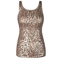 PrettyGuide Women Shimmer Glam Sequin Embellished Sparkle Tank Top Vest Tops L Champagne