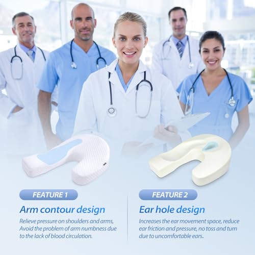 HOMCA Side Sleeper Pillow Ergonomic Pillow Side Memory Foam U Shape Washable Pillow Case