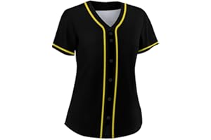 Lalkllo Men Baseball Jersey Solid Shirts Plain Casual Button Down Short Sleeves T-Shirt Sports Uniform S-2XL