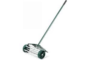 Goplus Rolling Lawn Aerator, 18-Inch Garden Yard Rotary Push Tine Heavy Duty Spike Soil Aeration, Manual Lawn Aeration Tool w