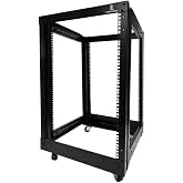 GlobalRack 15U Open Frame Server Rack,22-35" Depth Adjust,with Wheels | 19in Network Rack | 4-Post rack | Load capacity 900 lbs | All components reversible for front/rear mounting